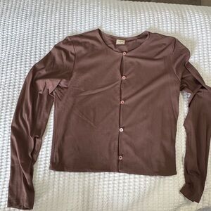 Aritzia Wilfred Mauve Brown Long-Sleeve Button Front Top